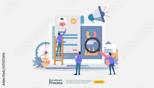 Job hiring, online recruitment concept with people character. agency interview. select resume process. template for web landing page, banner, presentation, social media. Vector illustration