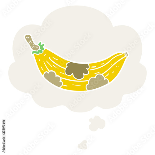 cartoon old banana and thought bubble in retro style