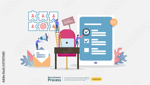 Job hiring, online recruitment concept. empty chair people character. agency interview. select resume process. template for web landing page, banner, presentation, social media. Vector illustration