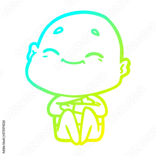 cold gradient line drawing happy cartoon bald man