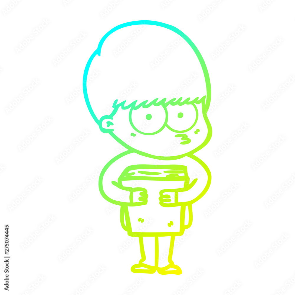 cold gradient line drawing nervous cartoon boy holding book cold gradient line drawing nervous cartoon boy holding book