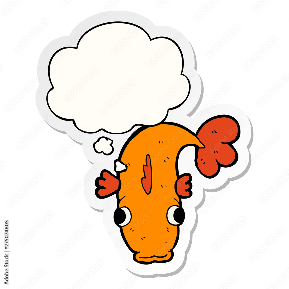 cartoon fish and thought bubble as a printed sticker cartoon fish and thought bubble as a printed sticker