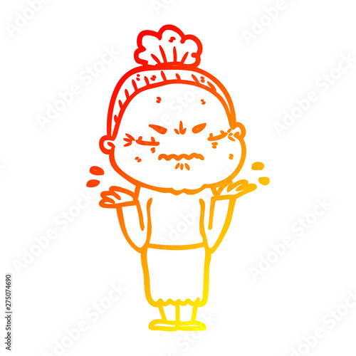 warm gradient line drawing cartoon annoyed old lady