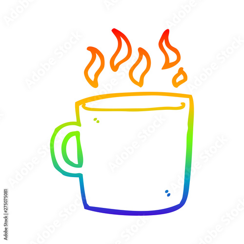 rainbow gradient line drawing cartoon hot cup of coffee