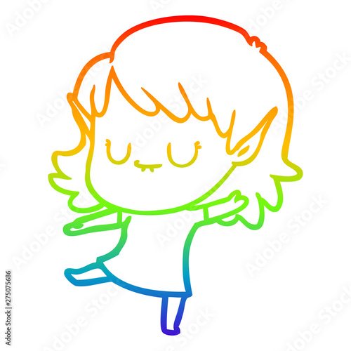 rainbow gradient line drawing happy cartoon elf girl