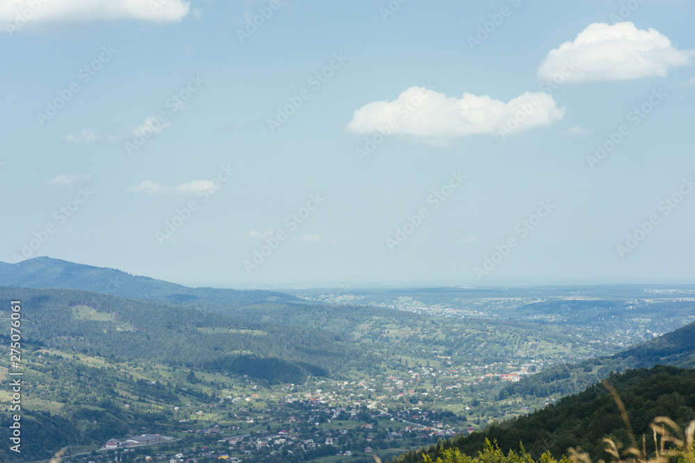 Background mountain landscape against blue sky