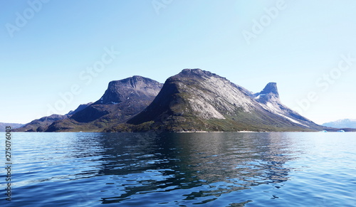 Landscape Greenland, beautiful Nuuk fjord, ocean with mountains backgroun