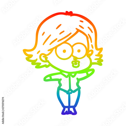 rainbow gradient line drawing cartoon girl pouting