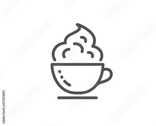 Coffee cup line icon. Hot cappuccino with cream sign. Tea drink mug symbol. Quality design element. Linear style coffee cup icon. Editable stroke. Vector