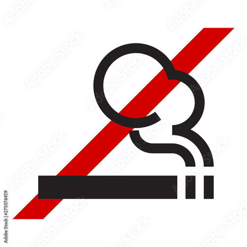 No smoking vector icon, cigarette and red crossed line. Smoking forbidden, kein rauchen or rauchverbot, no fumar, ne pas fumer warning sign