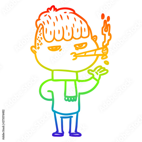 rainbow gradient line drawing cartoon man smoking