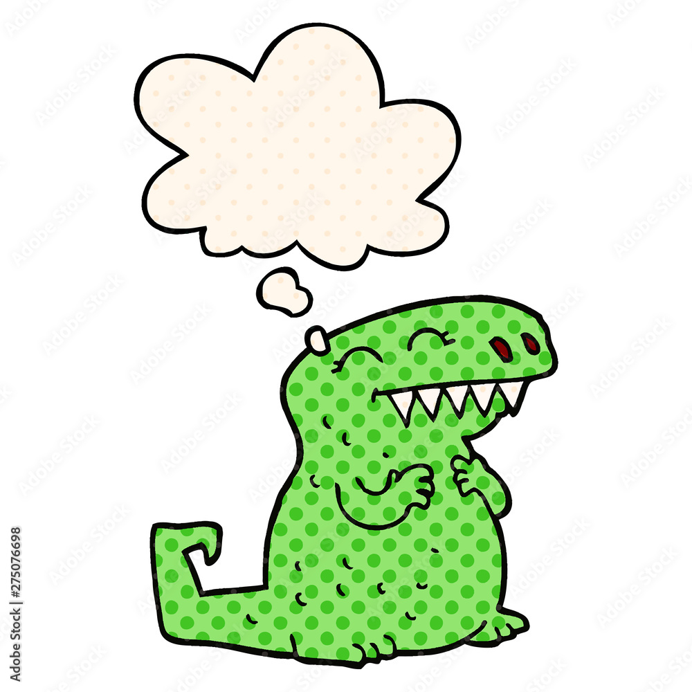 cartoon dinosaur and thought bubble in comic book style cartoon dinosaur and thought bubble in comic book style