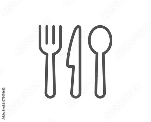 Food line icon. Cutlery sign. Fork, knife, spoon symbol. Quality design element. Linear style food icon. Editable stroke. Vector