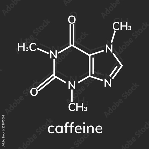 Caffeine chemical formula on dark background