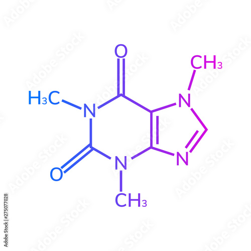 Caffeine chemical formula on white background