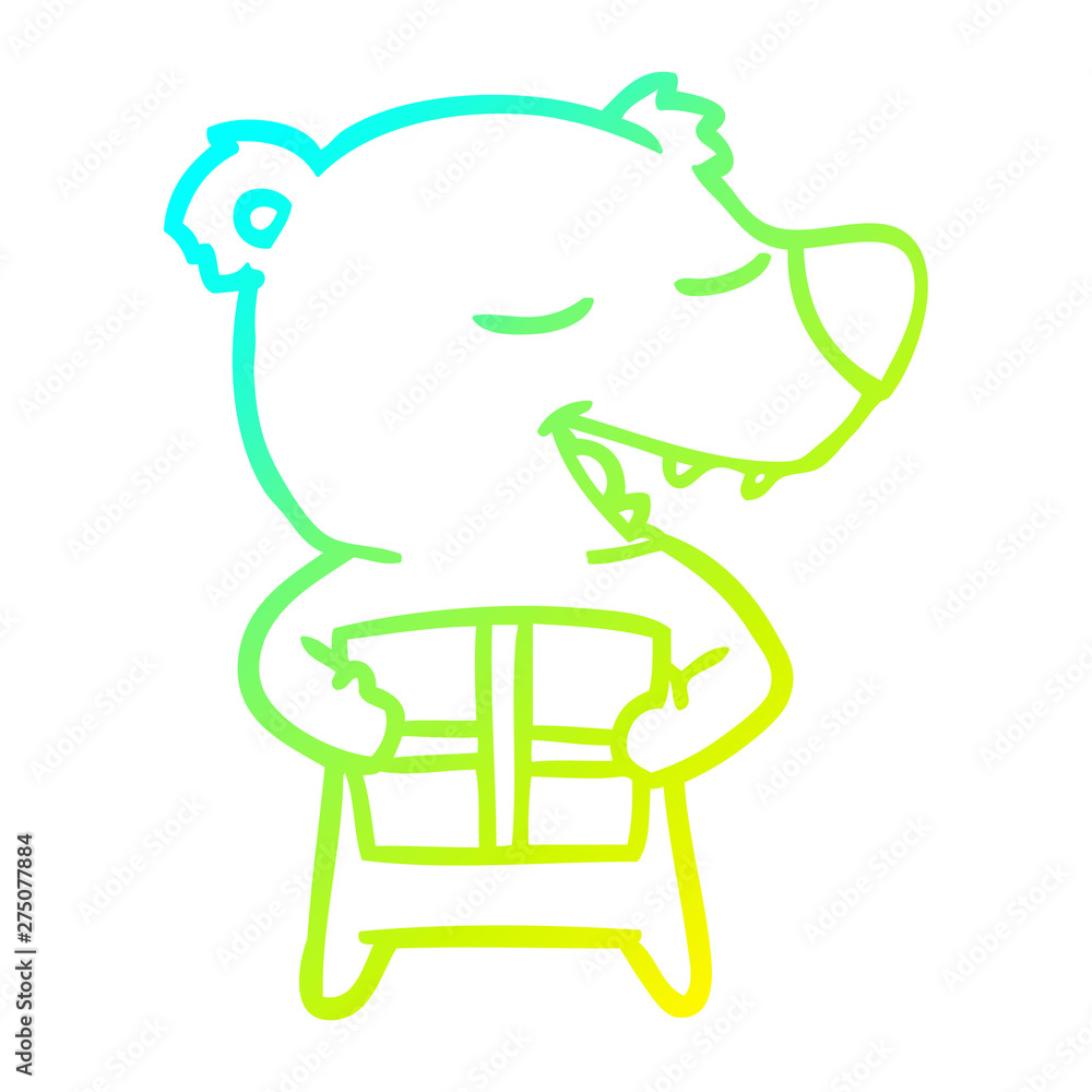 cold gradient line drawing cartoon polar bear with present cold gradient line drawing cartoon polar bear with present