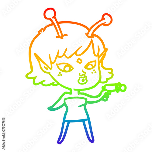 rainbow gradient line drawing pretty cartoon alien girl