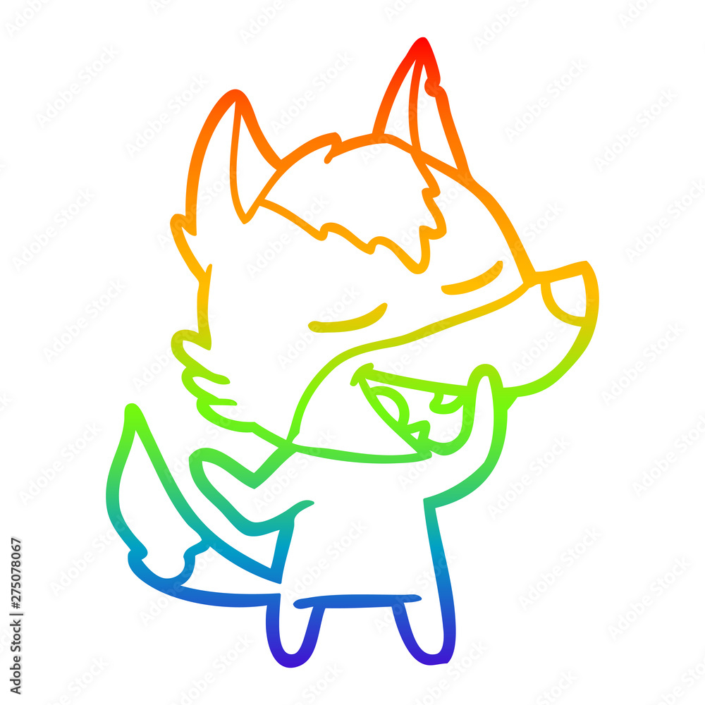 Obraz premium rainbow gradient line drawing cartoon wolf laughing
