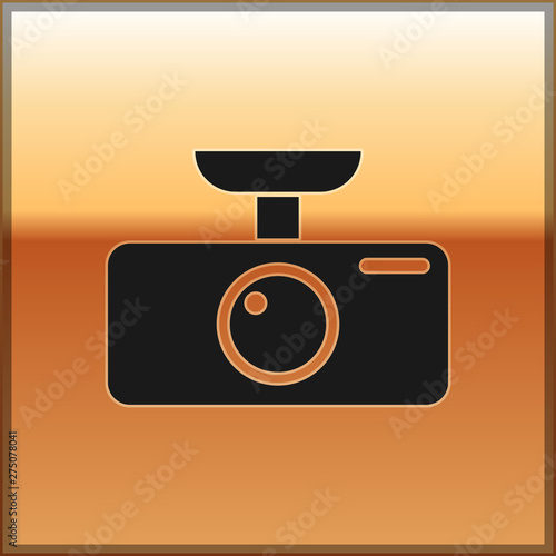 Black Car DVR icon isolated on gold background. Car digital video recorder icon. Vector Illustration
