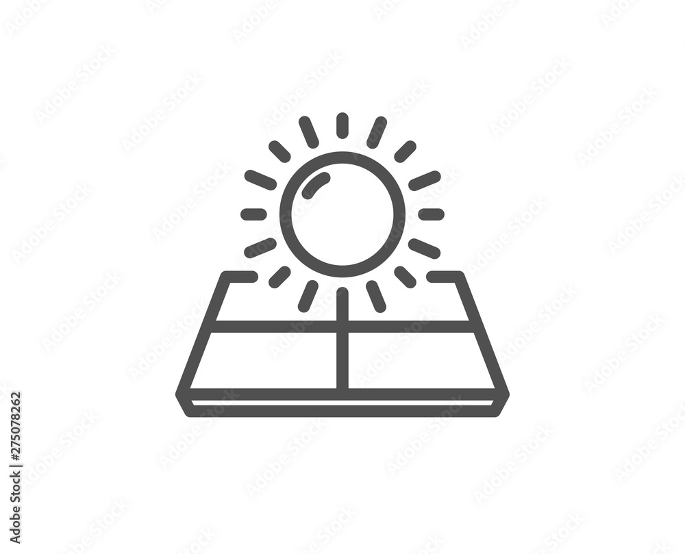 Sun energy line icon. Solar panels sign. Ecology power symbol. Quality design element. Linear style sun energy icon. Editable stroke. Vector