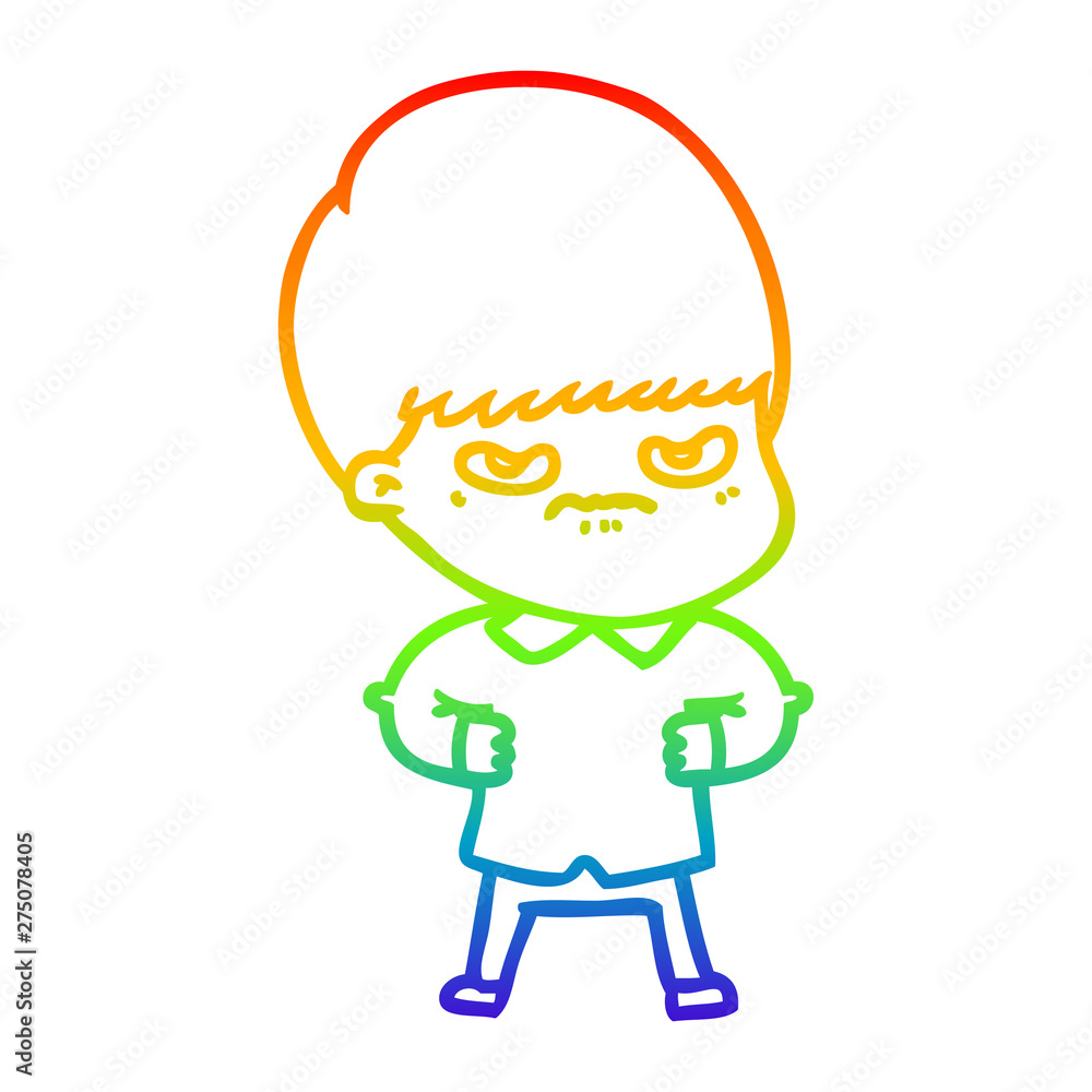 rainbow gradient line drawing annoyed cartoon boy
