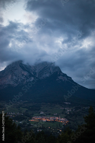 Mountain peak hidden by cloudy sky on evening at Pedra Forca © Gabriel