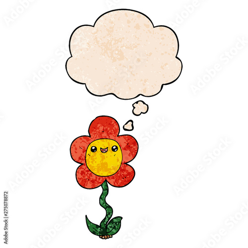 cartoon flower and thought bubble in grunge texture pattern style