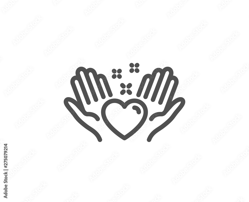 Hold heart line icon. Friends love sign. Friendship hand symbol. Quality design element. Linear style hold heart icon. Editable stroke. Vector Hold heart line icon. Friends love sign. Friendship hand symbol. Quality design element. Linear style hold heart icon. Editable stroke. Vector