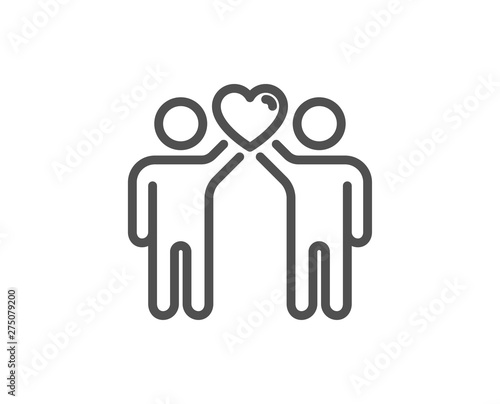 Friends couple line icon. Friendship sign. Assistance business symbol. Quality design element. Linear style friends couple icon. Editable stroke. Vector