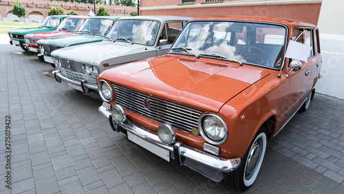 Exhibition of retro cars in Tula. Model range of Soviet cars. Old school.