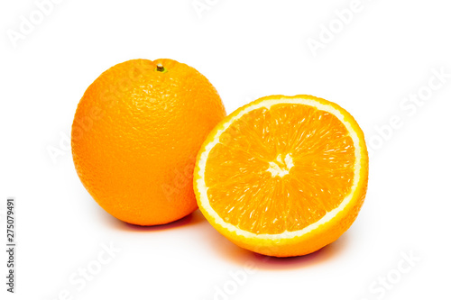 Fresh Ripe and Cut Navel Orange on the iSolated White Background