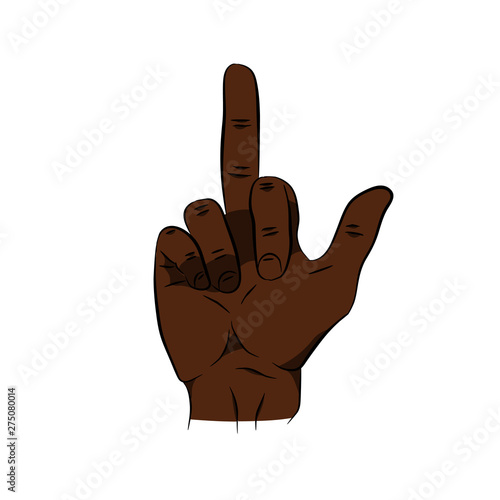 Middle finger by male hand. Fuck you sign. Vector vintage color engraved illustration on white background. EPS