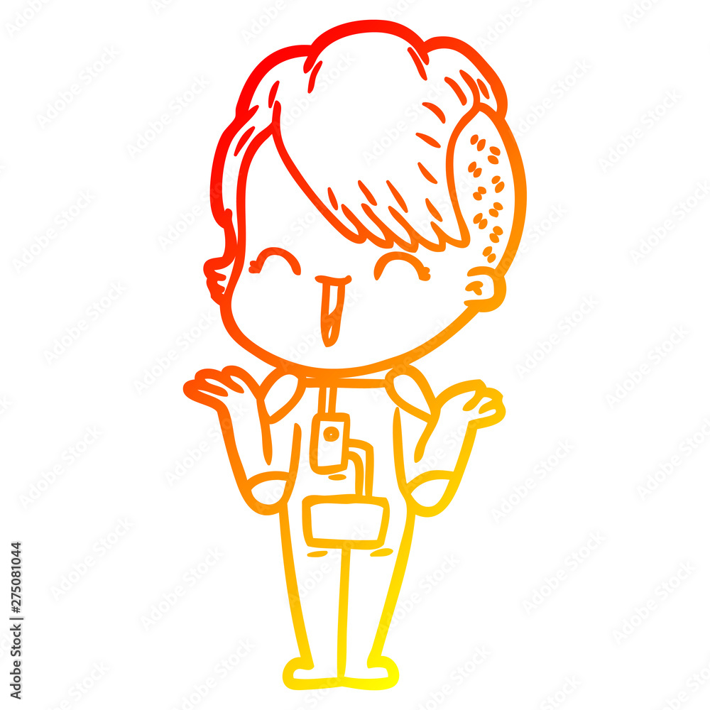 warm gradient line drawing cartoon happy hipster girl warm gradient line drawing cartoon happy hipster girl