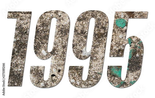 Year 1995 with old concrete wall on white background
