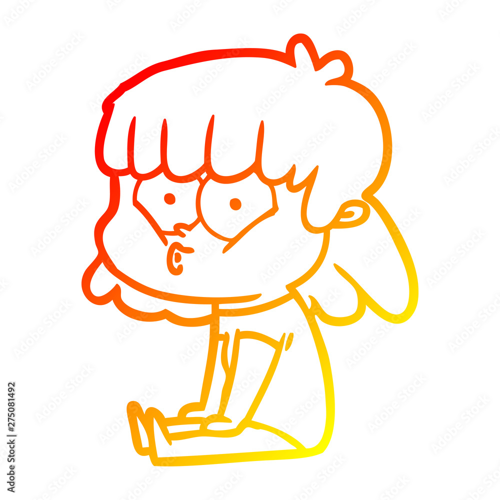warm gradient line drawing cartoon whistling girl warm gradient line drawing cartoon whistling girl