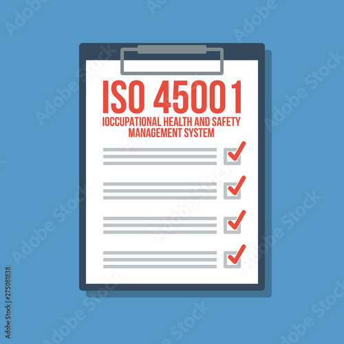 occupational health and safety management system checklist in clipboard, flat vector illustration