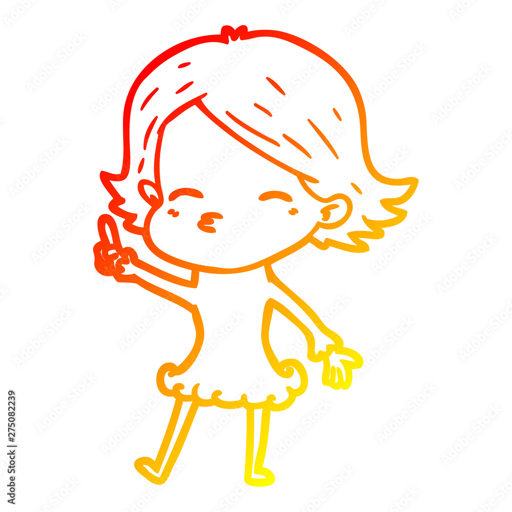 warm gradient line drawing cartoon woman with idea