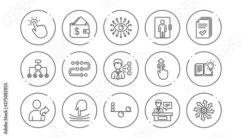 Artificial intelligence, Balance and Refer friend line icons. Timeline path, Cash wallet. Linear icon set. Line buttons with icon. Editable stroke. Vector