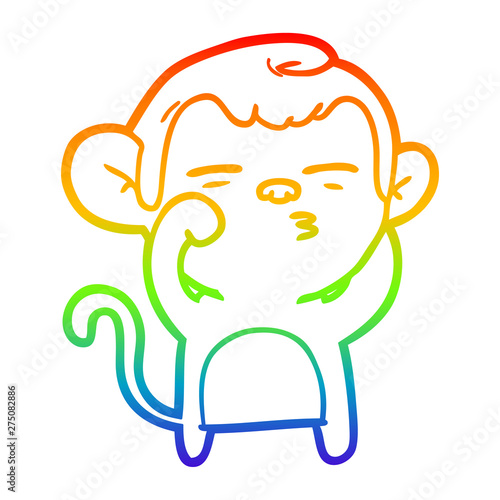 rainbow gradient line drawing cartoon suspicious monkey