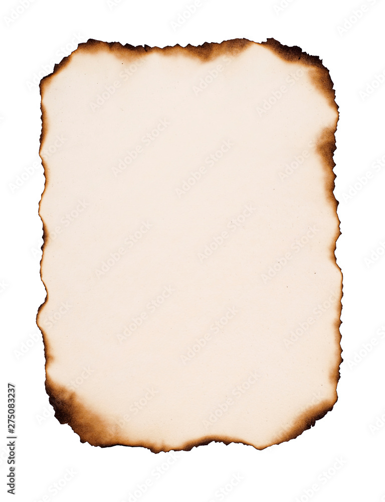 Old paper with burnt edges, isolated on white background. Old paper with burnt edges, isolated on white background.