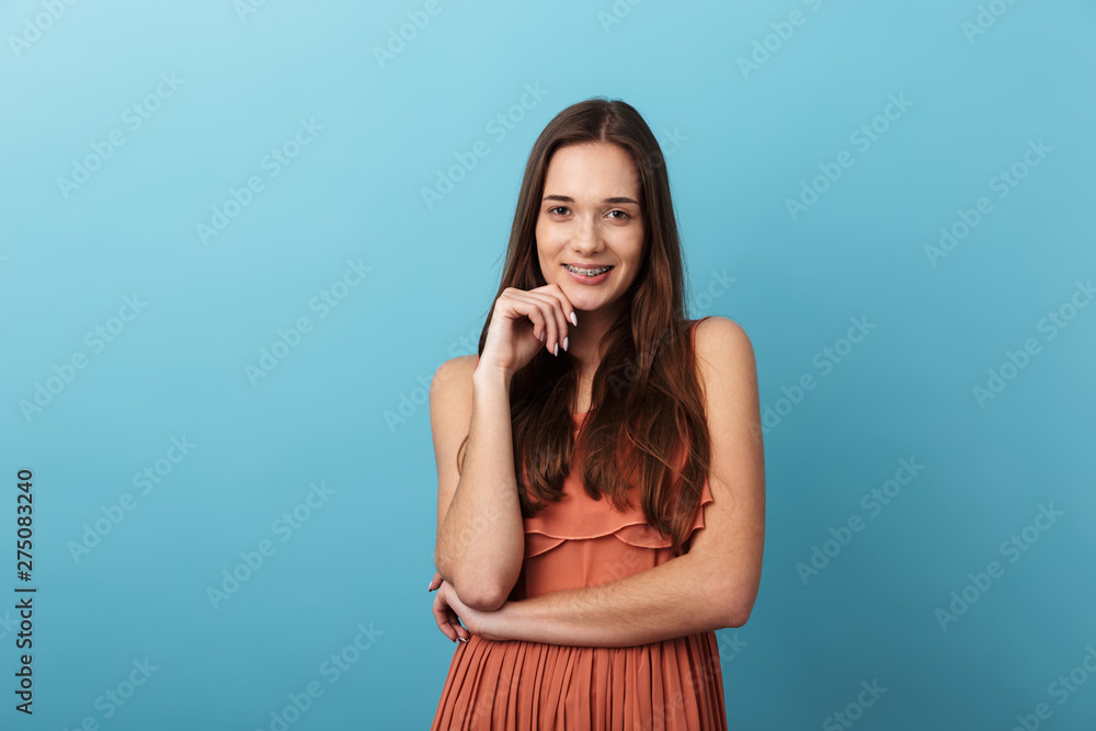 Cute lovely young girl standing isolated Cute lovely young girl standing isolated