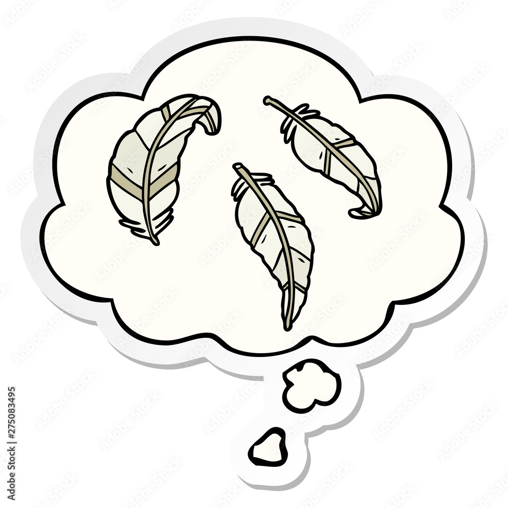 Fototapeta premium cartoon feathers and thought bubble as a printed sticker