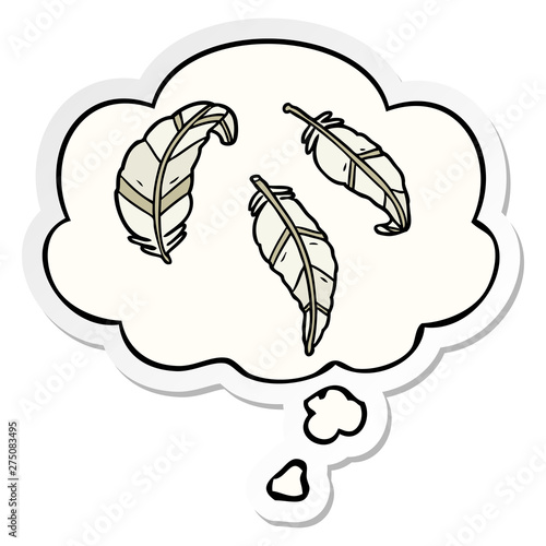 cartoon feathers and thought bubble as a printed sticker