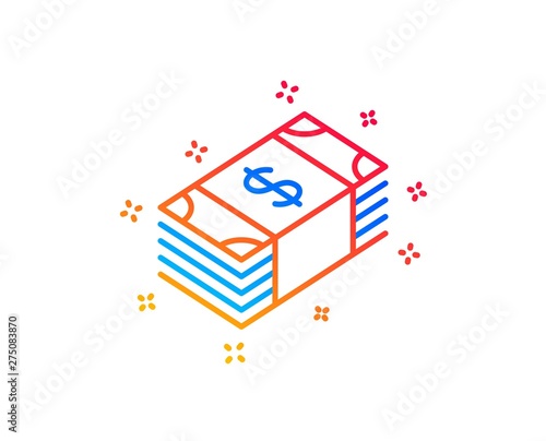 Cash money line icon. Banking currency sign. Dollar or USD symbol. Gradient design elements. Linear usd currency icon. Random shapes. Vector