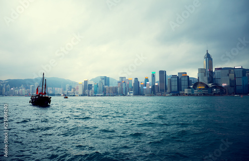 Traditional Chinese wooden sailing ship in Hong Kong
