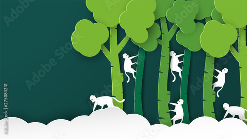 Wildlife animals with manipulation concept. Minimalism deign in paper cut and craft style. Art digitalcraft for world environment day.