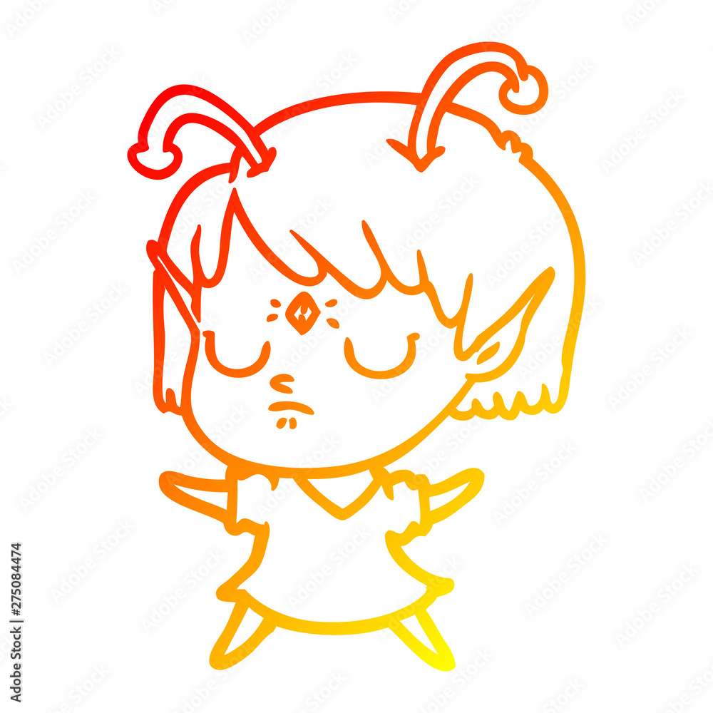 warm gradient line drawing cartoon alien girl warm gradient line drawing cartoon alien girl