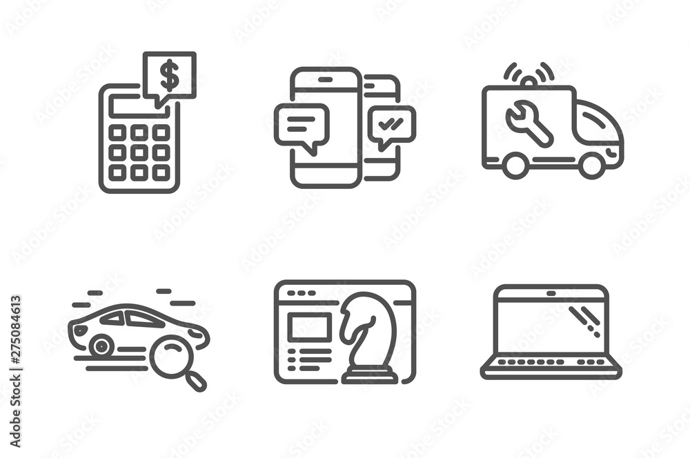 Smartphone sms, Calculator and Car service icons simple set. Search car, Seo strategy and Laptop signs. Mobile messages, Money management. Technology set. Line smartphone sms icon. Editable stroke Smartphone sms, Calculator and Car service icons simple set. Search car, Seo strategy and Laptop signs. Mobile messages, Money management. Technology set. Line smartphone sms icon. Editable stroke