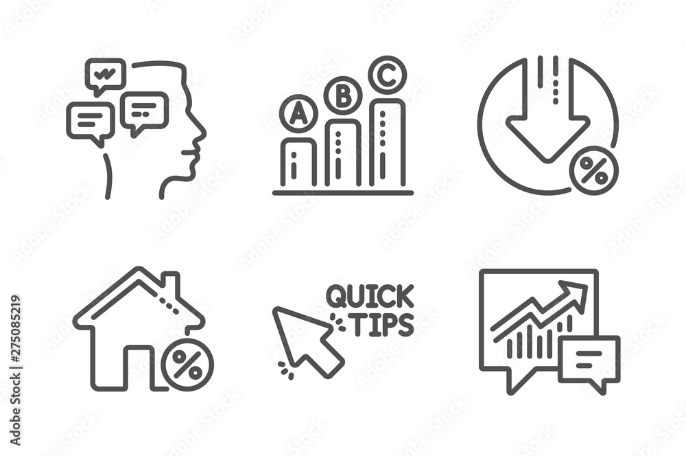 Quick tips, Graph chart and Messages icons simple set. Loan percent, Loan house and Accounting signs. Helpful tricks, Growth report. Technology set. Line quick tips icon. Editable stroke. Vector Quick tips, Graph chart and Messages icons simple set. Loan percent, Loan house and Accounting signs. Helpful tricks, Growth report. Technology set. Line quick tips icon. Editable stroke. Vector