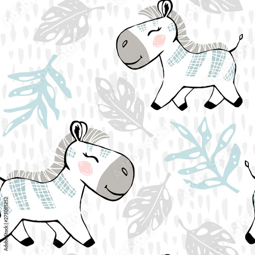 Zebra baby girl cute seamless pattern. Sweet zoo print. Cool african animal illustration for nursery, playroom, t-shirt
